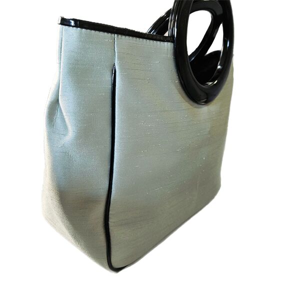 Balenciaga (Authentic) Mint Green Satin Shantung & Black Mod Style Hand Bag - Picture 3 of 11